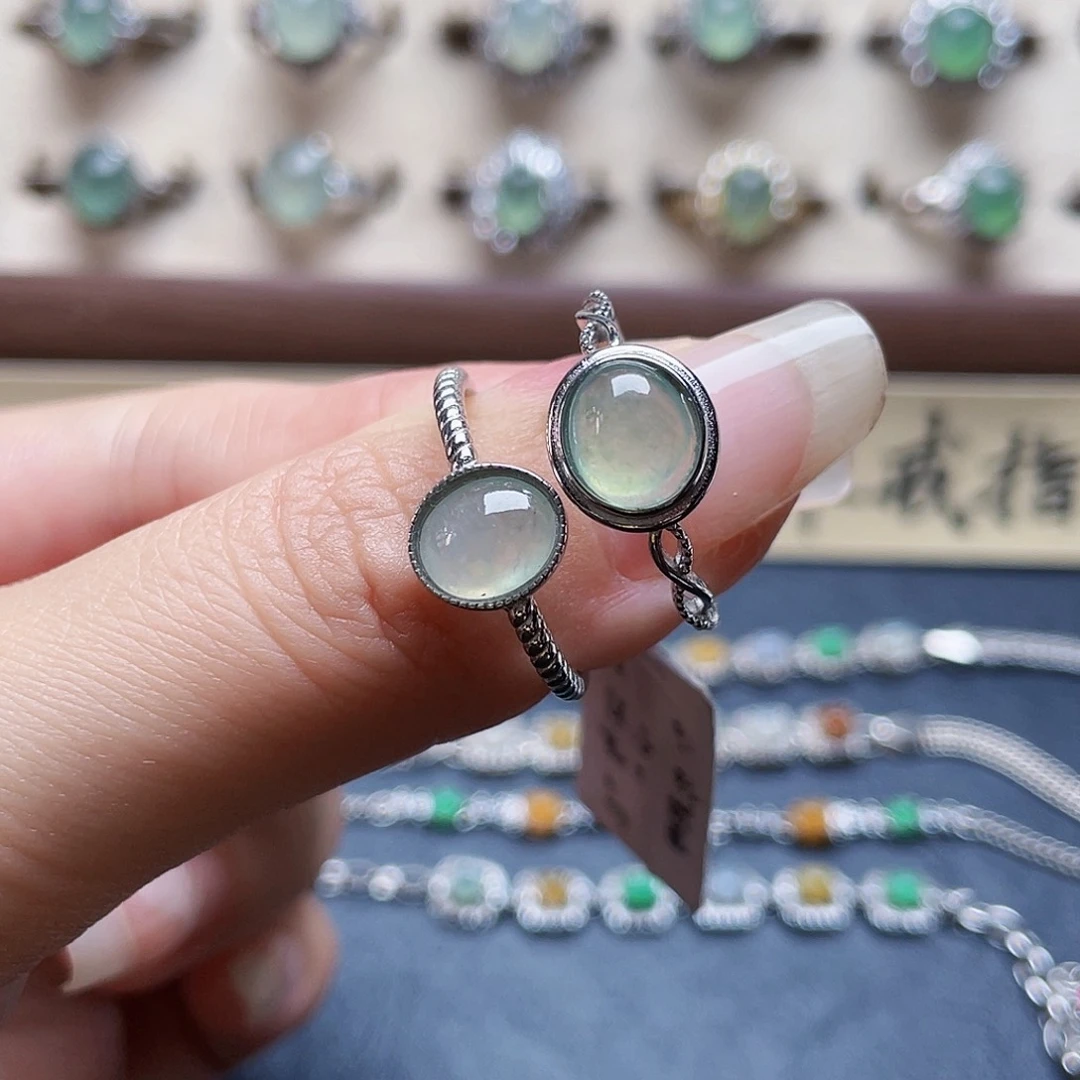 翡翠戒指银S925镶嵌戒指