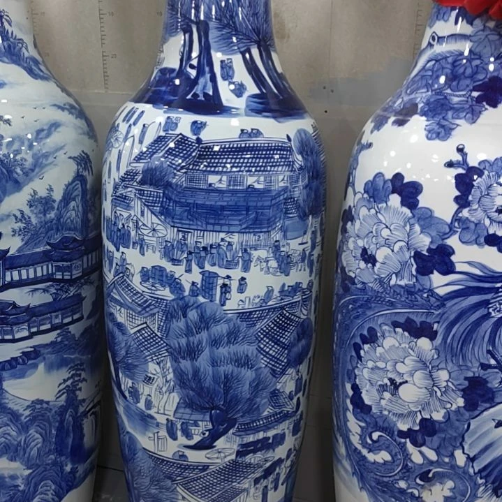 摆件陶瓷落地大花瓶手绘一对鸿运当头