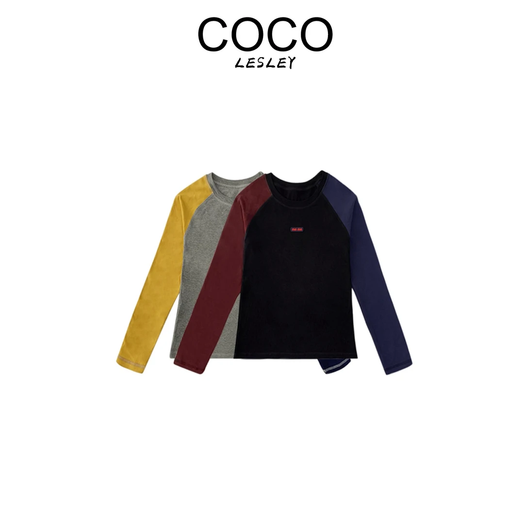【COCO LESLEY】DD071秋冬拼接舒适女士打底衫个性彩色潮流T恤