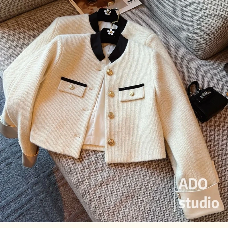 奶白小香风保暖外套显瘦气质小个子长袖洋气短款时尚法式百搭白色