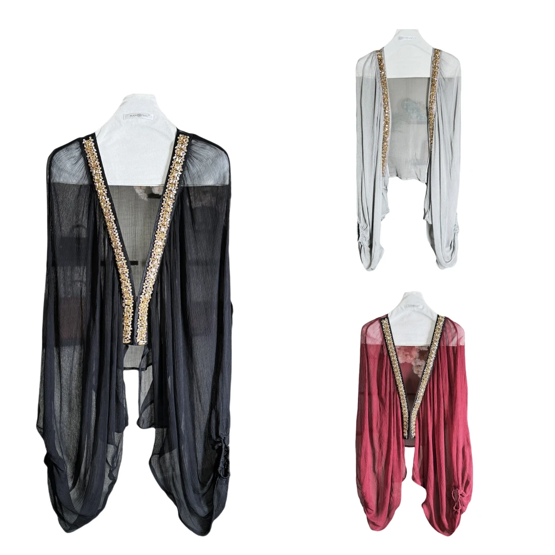 「璨金斑影」薄款外搭酒红黑灰色防晒纯色长袖气质设计师原创黑色百