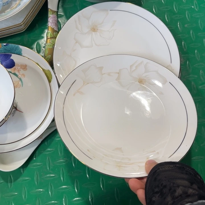 瓷片秒金八寸浅盘六个微瑕