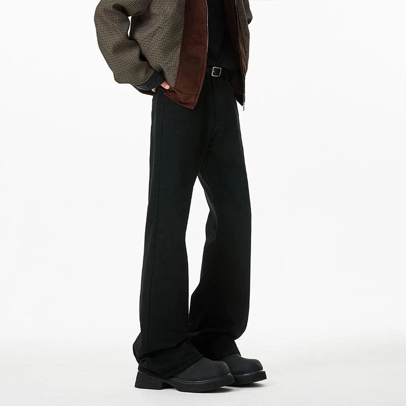 bootcut黑色弯刀牛仔裤男款秋冬美式cleanfit微喇裤修身直筒裤子