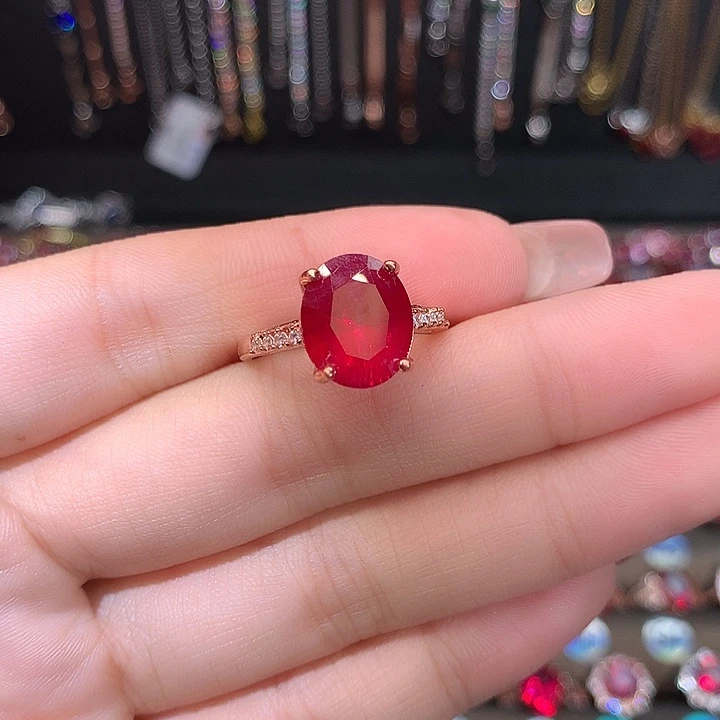 红宝石戒指银S925镶嵌1012玫瑰金
