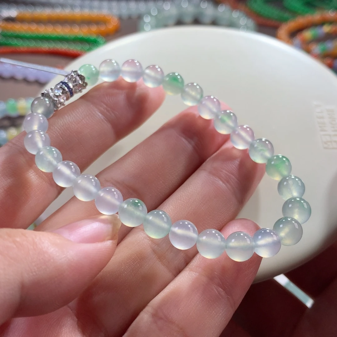 翡翠未镶嵌手链翡翠玻璃钢飘绿花卡6.10～6.60+