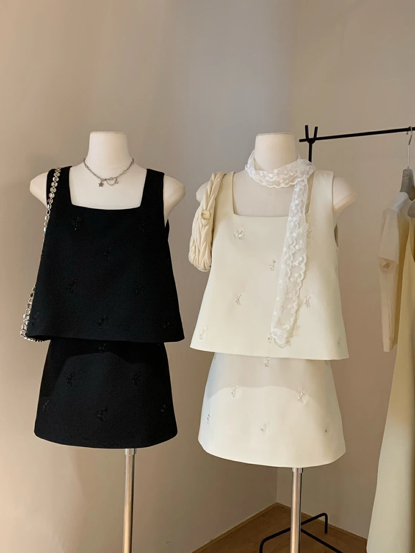 老钱风小香风高级感无袖背心小衫+半身裙短裙两件套女套装