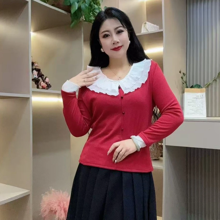 冬季磨毛小衫-勾 6066时尚减龄娃娃领潮流设计胖MM大码女装新款