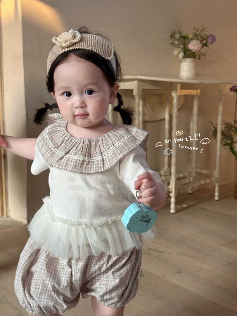 【奶芙】8-春季新品韩版品牌童装格子套装女童（ NG1730）