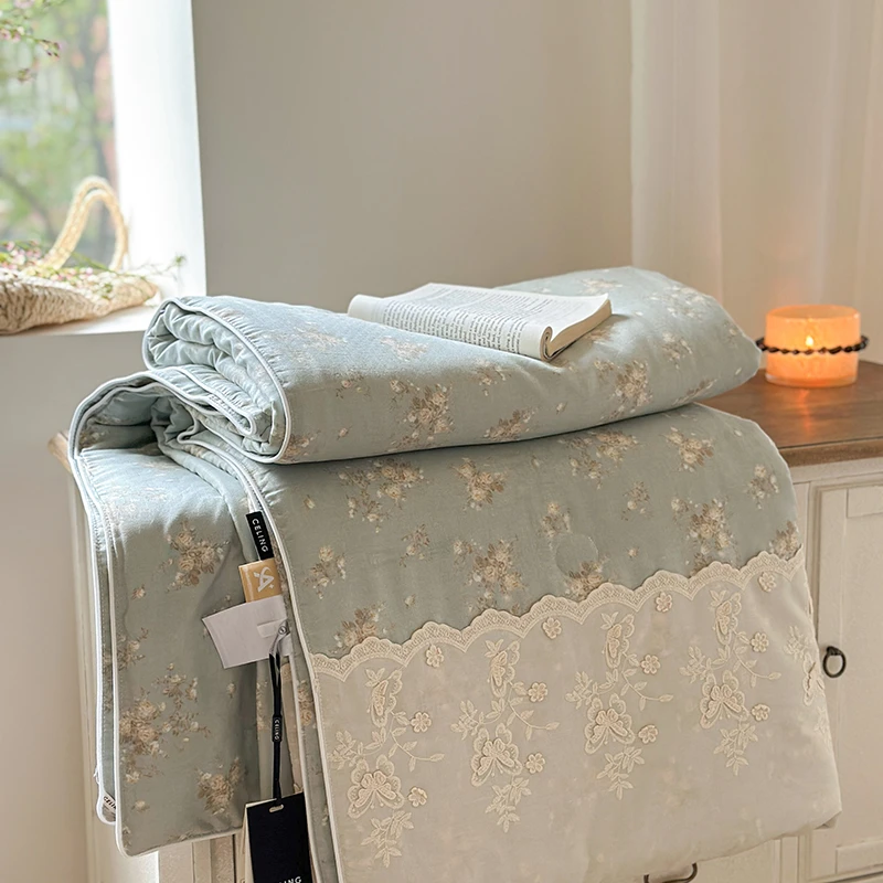 2025款纯棉法式贴边麻绳工艺纱布夏被空调被夏季薄被子被芯夏凉被