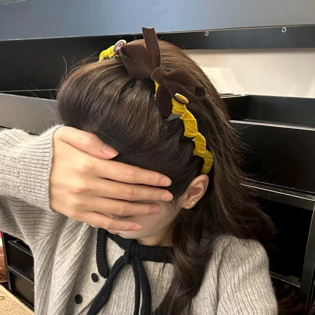原创！韩系复古植绒蝴蝶结带齿发箍女高颅顶头箍发饰防滑外戴头饰