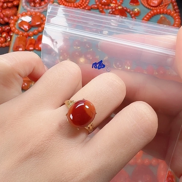 南红玛瑙银S925镶嵌戒指