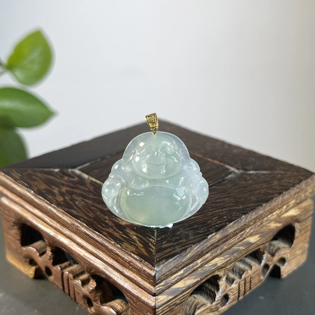 JCW11-132  天然缅甸A货翡翠  18K扣头佛公