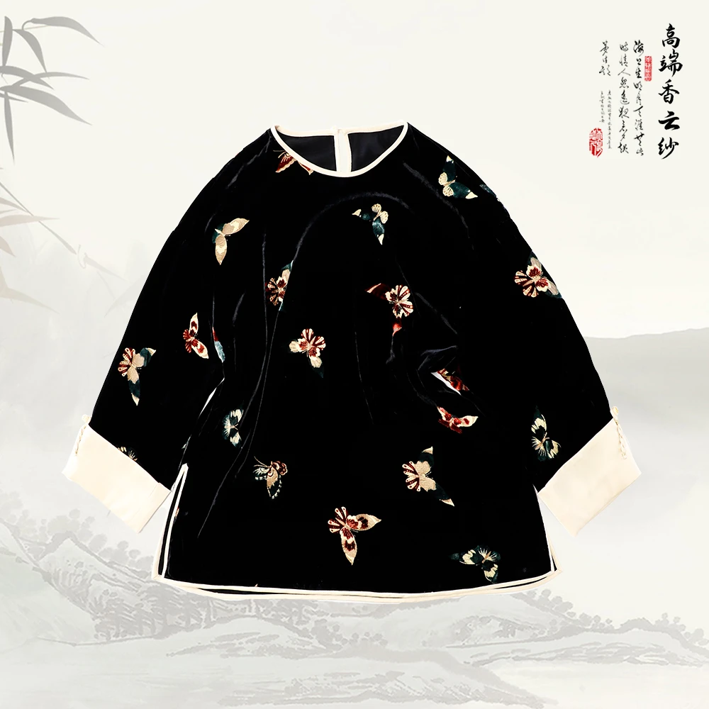 新款圆领丝绒绣花国风休闲上衣536078