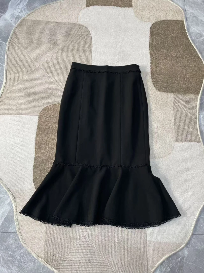 【晨浠定制】新款时尚显瘦蕾丝边鱼尾中长半裙1188