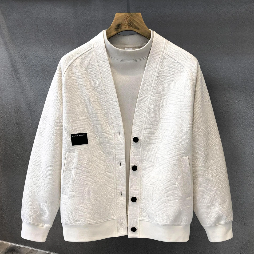 灏吉弧法式高级感艺术提花针织衫开衫夹克男春秋新款毛衣休闲外套