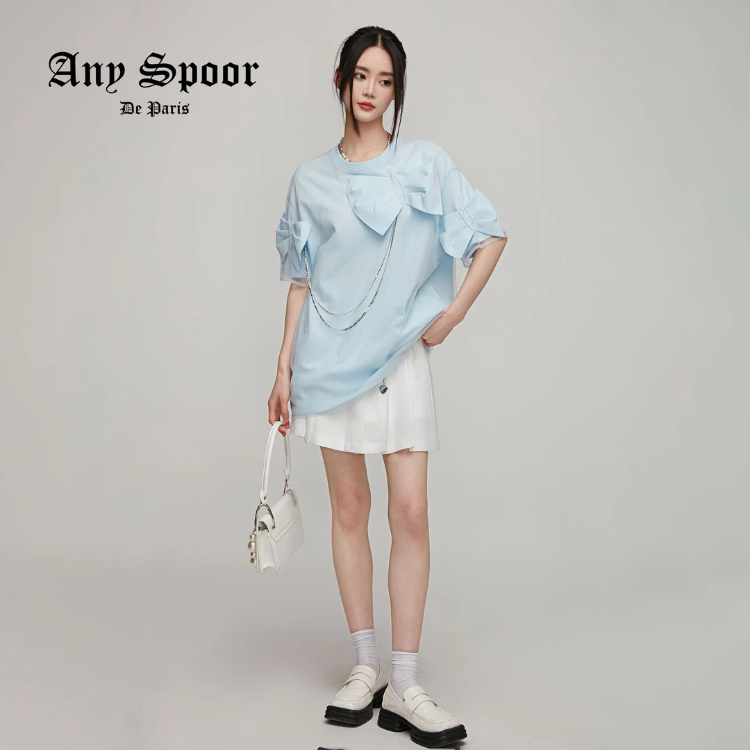 【ANY SPOOR】百搭春夏小众气质蓝色优雅设计感时尚休闲T恤73BA83