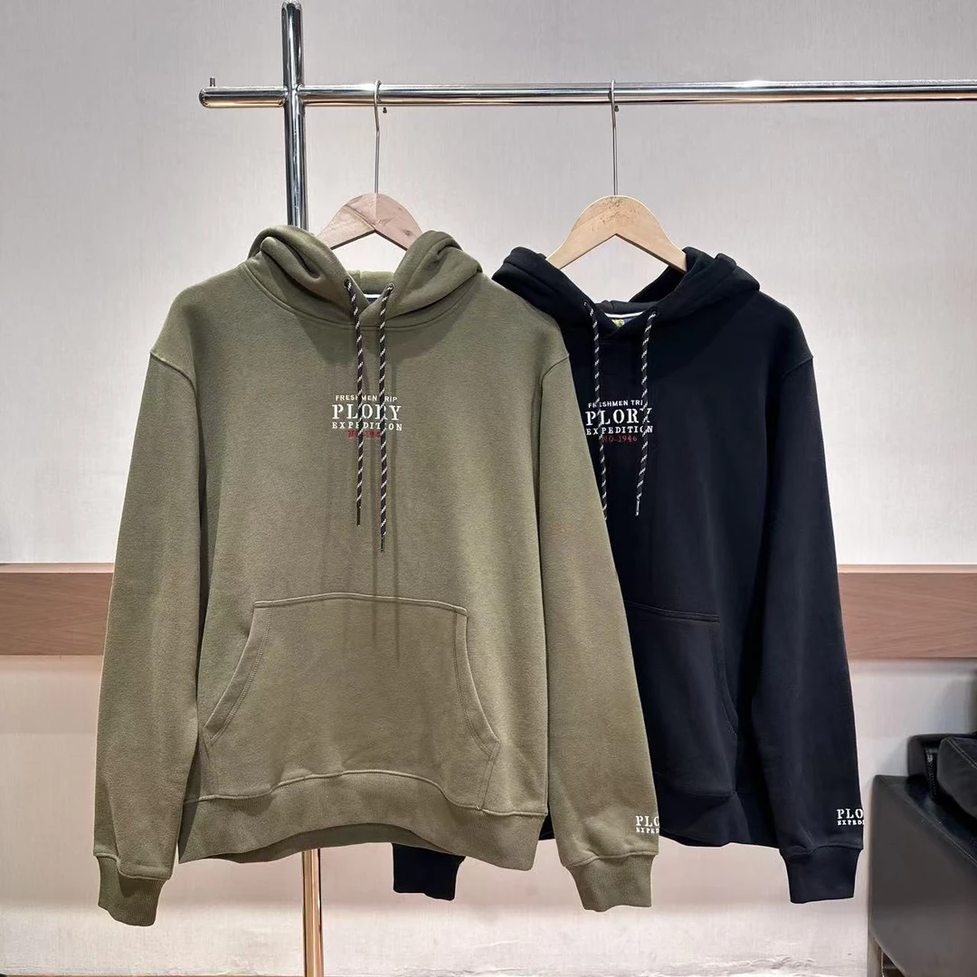 大鹰 抓绒加厚刺绣字母百搭休闲情侣款连帽卫衣 94T01 DM24F211