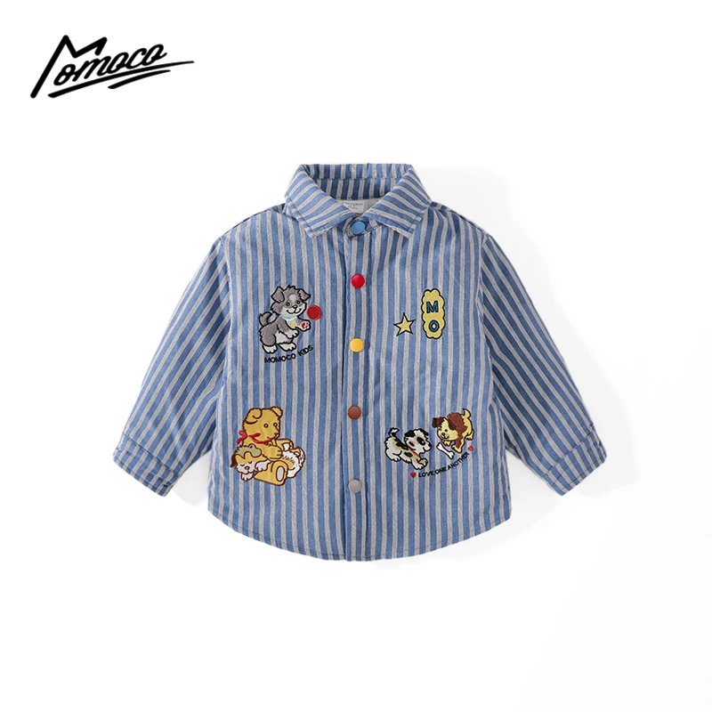 MOMOCO冬季男童时尚条纹加棉长袖小狗休闲衬衫外套75480234001