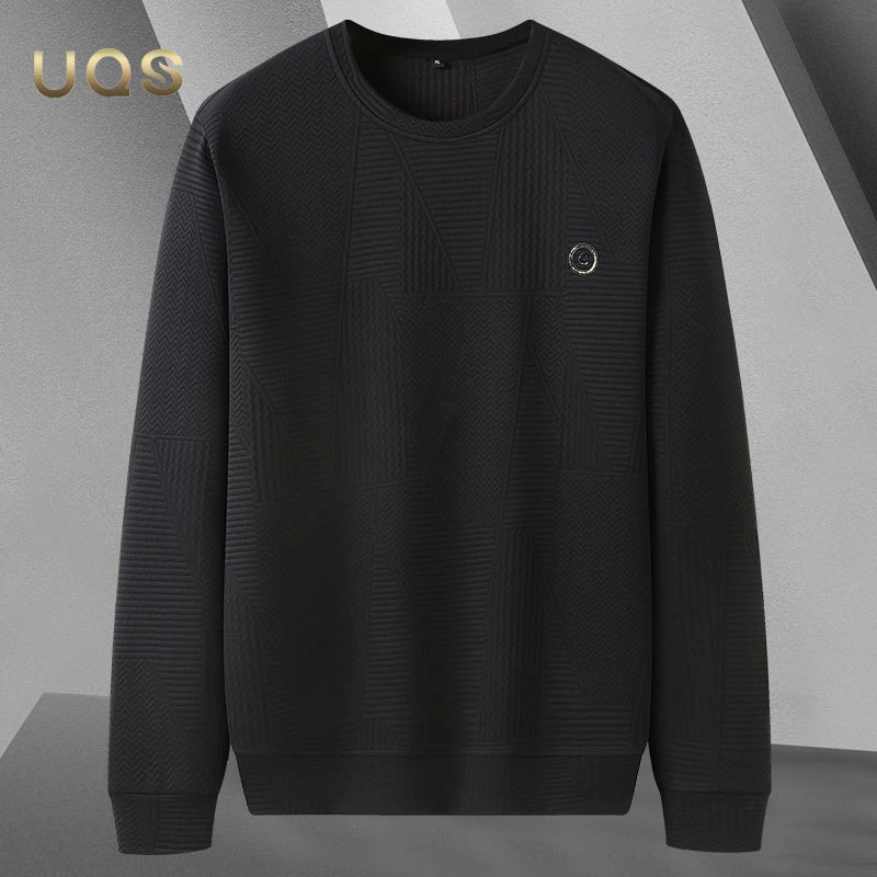 大码圆领秋季新品男装卫衣宽松舒适简约休闲潮流提花百搭打底上衣