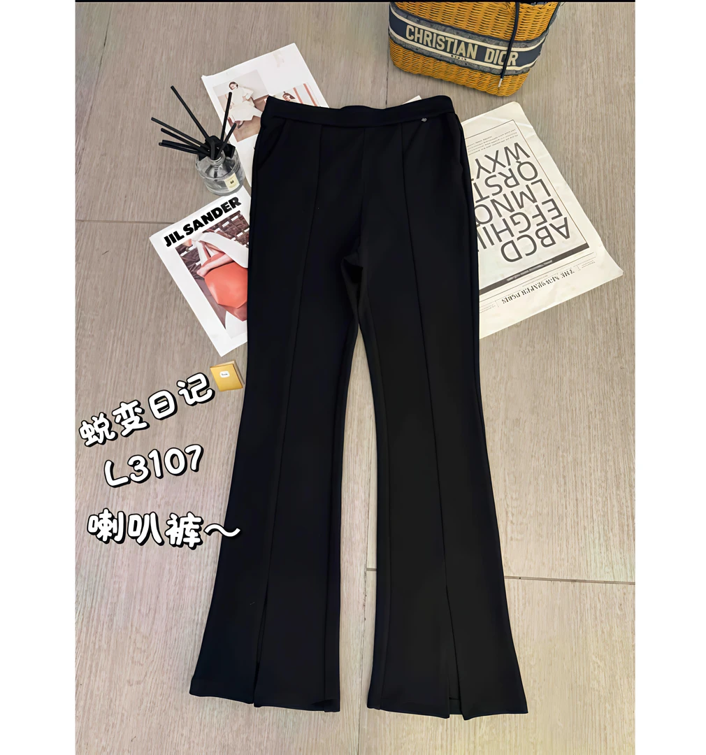 蜕变日记秋冬新款女装显瘦开叉微喇叭女士简约气质休闲裤3107