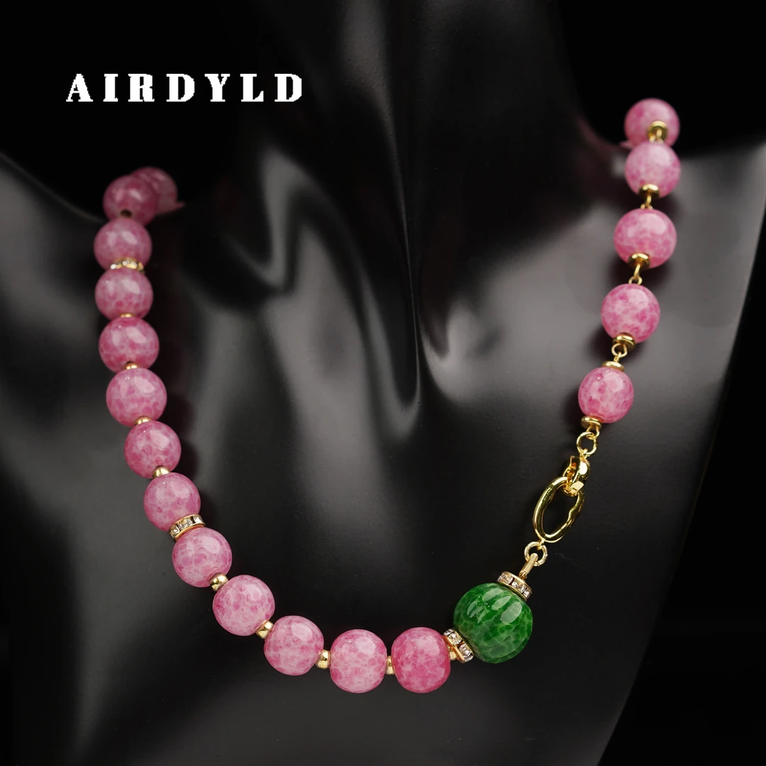 黄铜琉璃项链 【桃花姬项链】金红粉蛙皮淄博手工琉璃时尚单圈项链