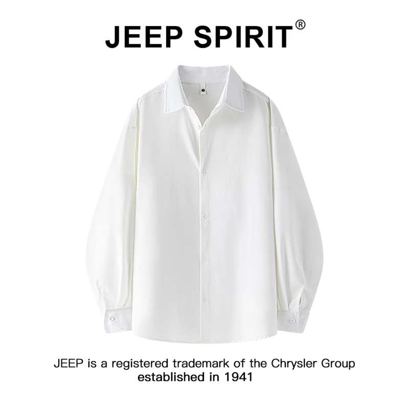 JEEPSPIRIT吉普学院风翻领休闲衬衫男士秋季新款长袖内搭打底衬衣