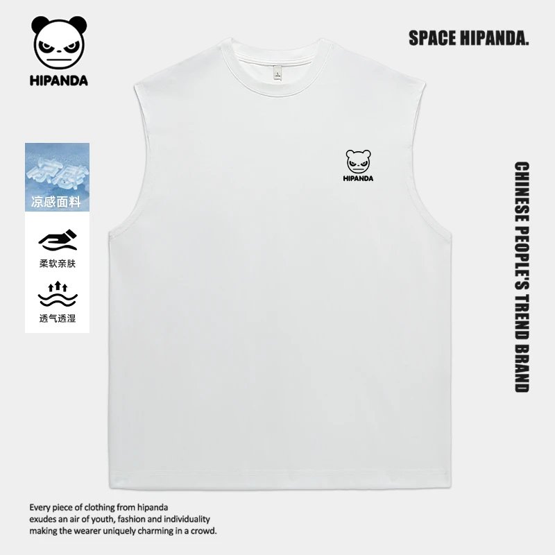 HiPanda你好熊猫潮牌美式印花冰感背心男重磅宽松休闲坎肩无袖t恤