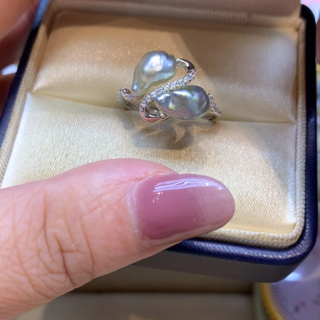 银S925镶嵌戒指海水珍珠