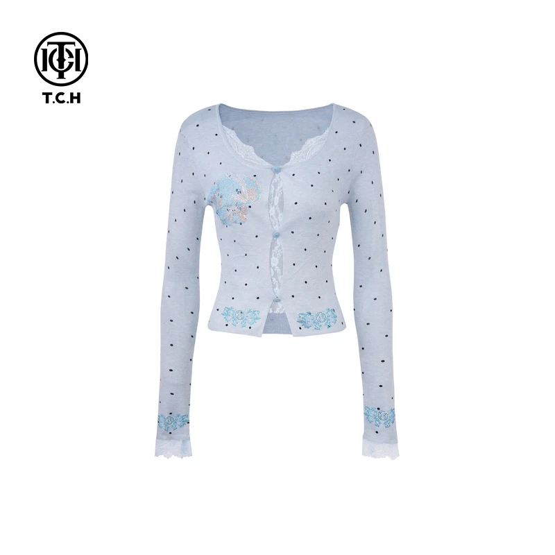 TCH-2025春季新款时尚休闲烫钻可爱小象针织衫T75A09E5056