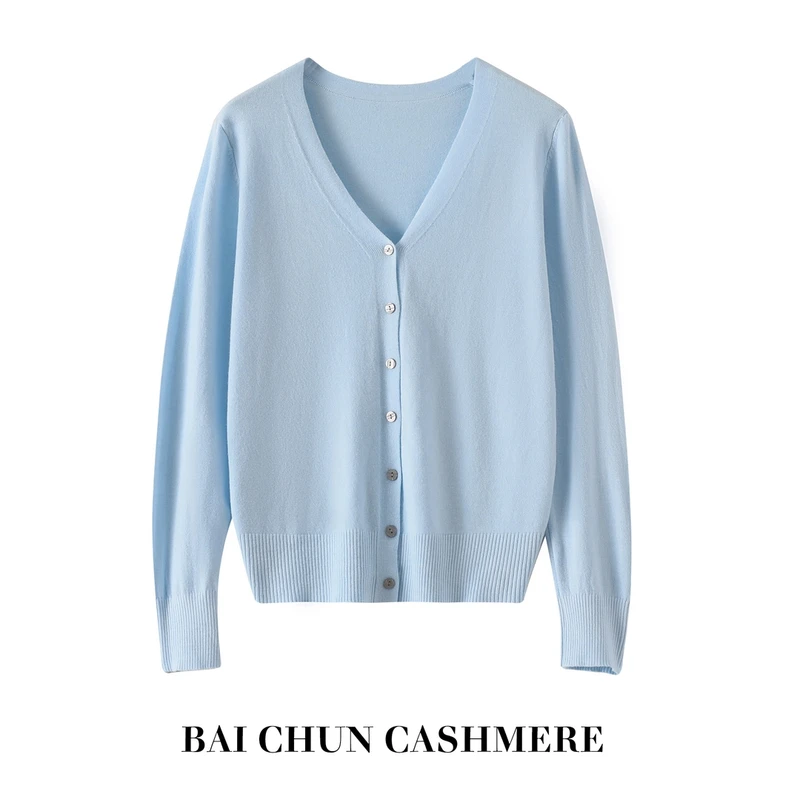 V领针织开衫女春秋新款纯色显瘦小香风外套气质打底上衣8988