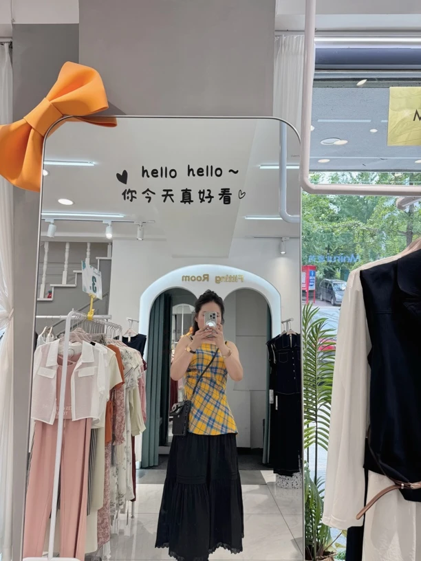 洋气夏季格纹绑带无袖背心上衣设计感小衫