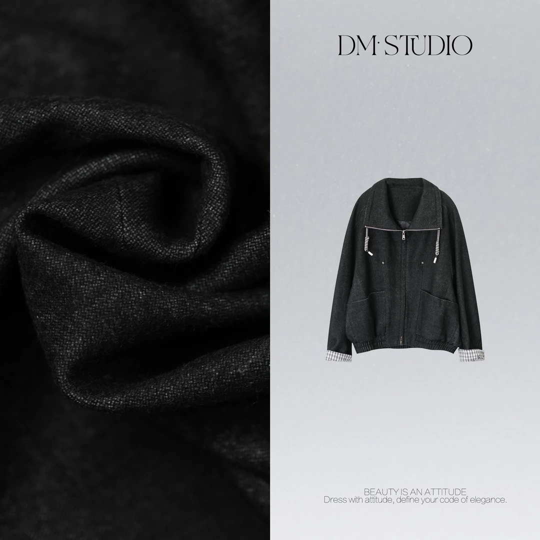 DEDM•STUDIO/气质百搭休闲翻领复古水洗拉链显瘦外套2601WT/25107