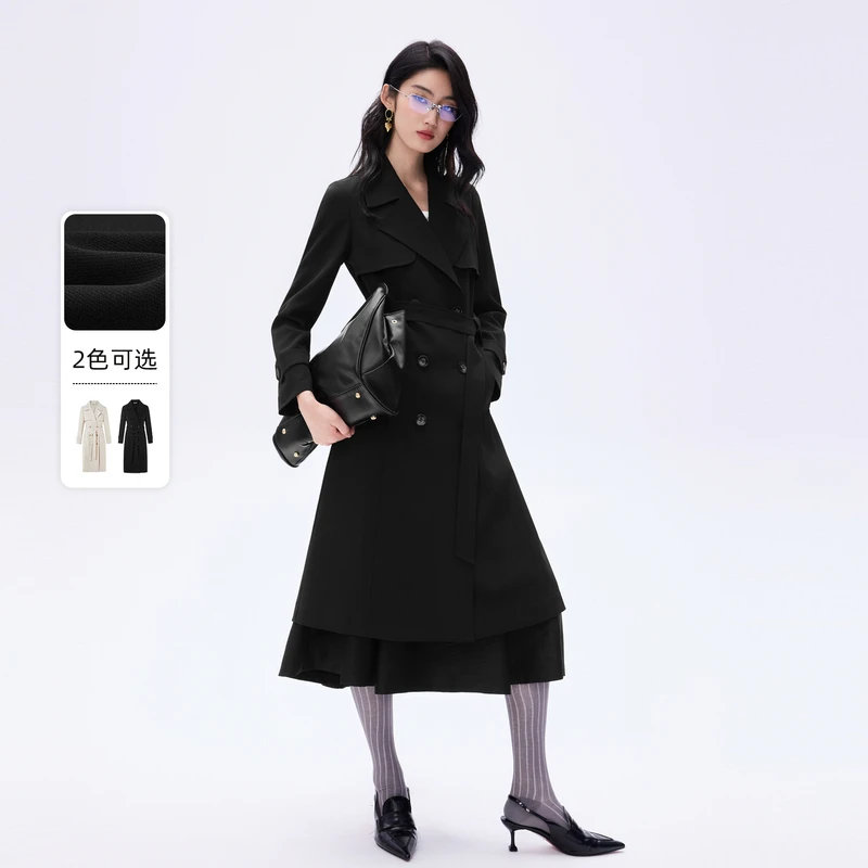 LIME/莱茵【时光律动】时尚收腰双排扣梭织风衣双色LDHADBWBY801