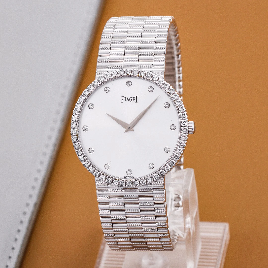 99新 Piaget/伯爵 高珠腕表系列，手动机械，全18k白金原镶钻，32mm