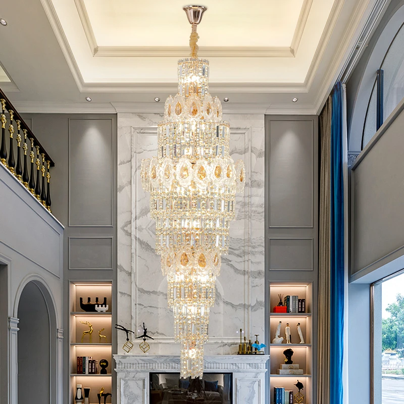 轻奢水晶吊灯自建房别墅楼中楼旋转楼梯豪华大吊灯高级感家用灯具