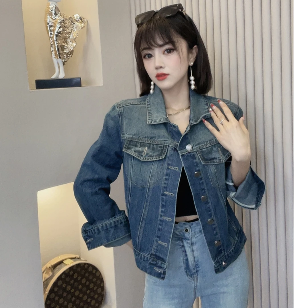 迪否渐变牛仔上衣短外套休闲服小众宽松设计感牛仔外套1855