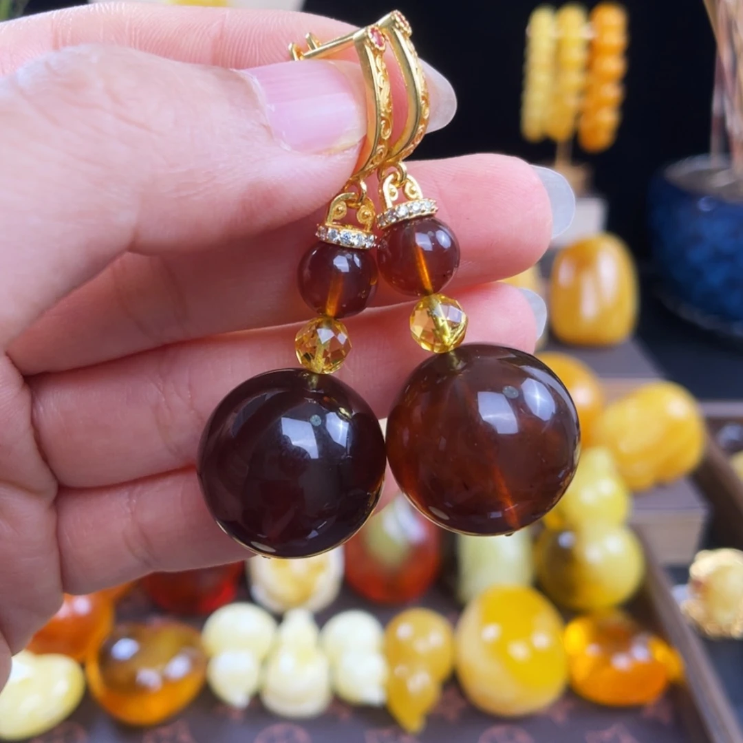 【闪购商品】琥珀珠宝奇石银S925镀金镶嵌