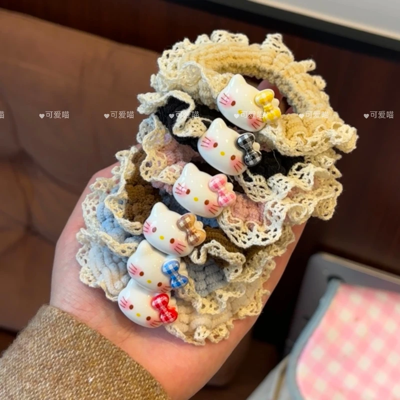 甜美蕾丝花边KT猫发圈少女卡通百搭马尾小肠圈高颜值森系ins发绳