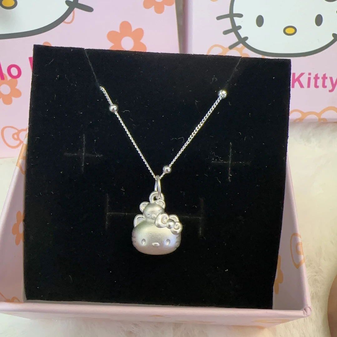 坠链均足银 凯蒂猫背熊项链足银999精美素款锁骨链女友礼物百搭