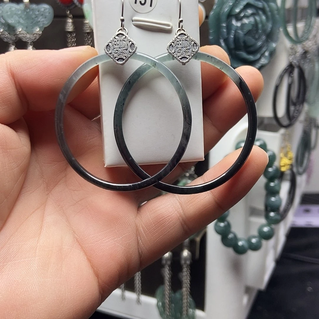 翡翠银S925镶嵌耳饰品质珠宝