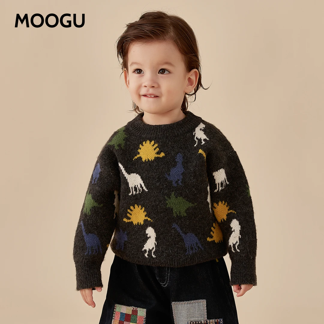 moogu男女童春秋款卡通休闲毛衣2025新款儿童时髦秋装MGLF5019
