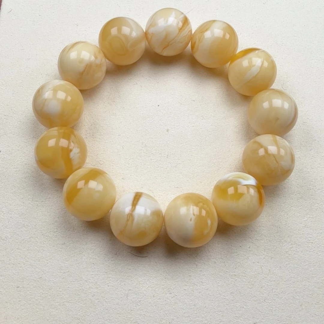 手串蜜蜡未镶嵌18+俄料溶洞瓷白花蜡圆珠手串