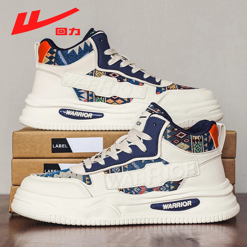 Warrior/回力秋季百搭增高鞋刺绣跑步男潮流休闲运动鞋高帮情侣款