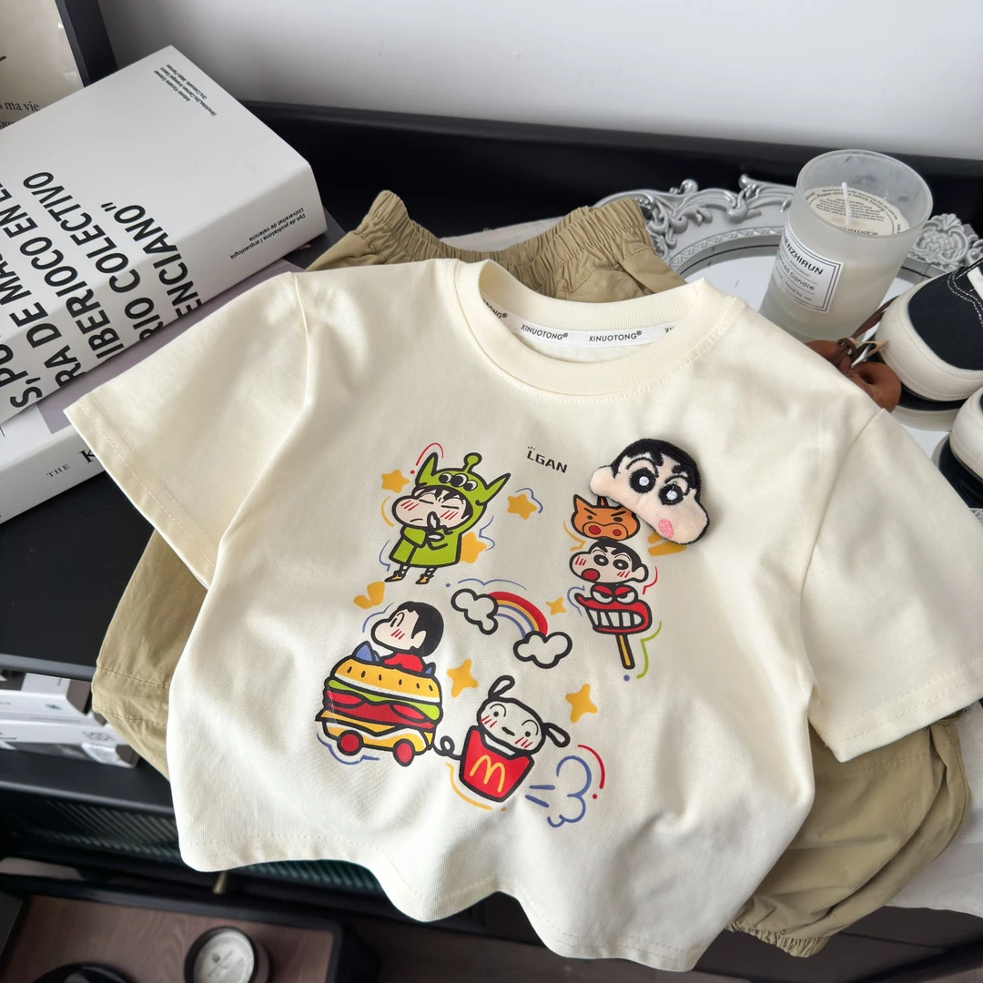 （亲子装）2025新款儿童时尚印花立体玩偶百搭休闲短袖卡通T恤纯棉