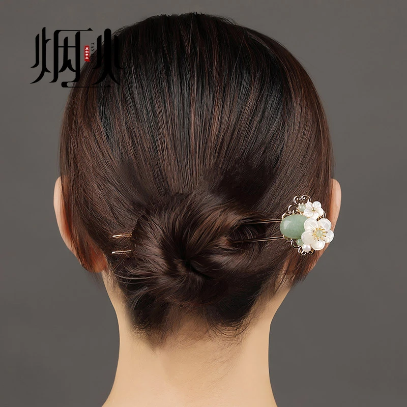新款新中式u型发簪子专用高级爆款古风花朵发饰女盘发发钗复古典