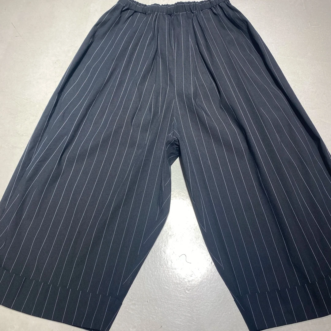 LY LAB【暗纹行云】夏季时尚潮流小众设计山本裤条纹九分西裤77080