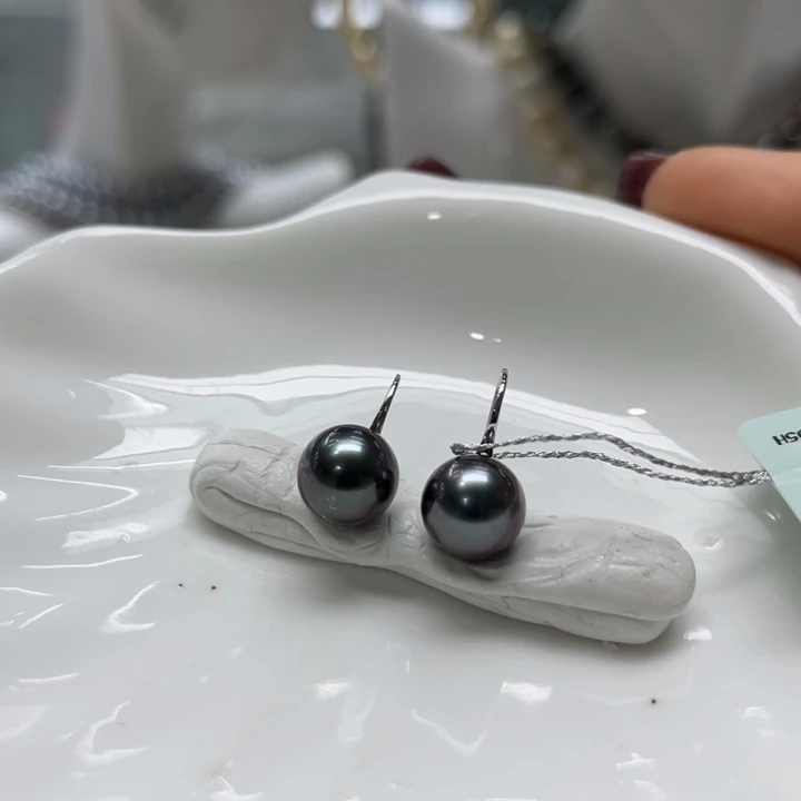 海水珍珠耳饰18K金镶嵌9-10mm