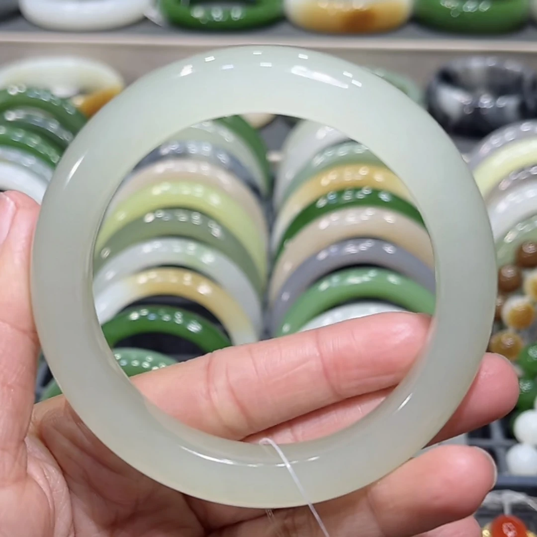 和田玉高冰起荧光晴水手镯58-59-60圈口