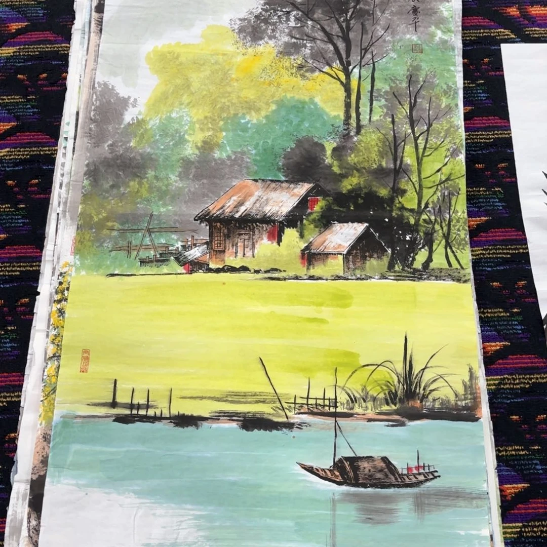 国画金*朱庆平四尺山水朱