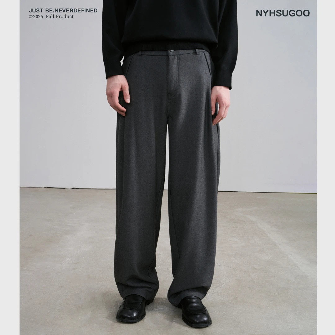 NYHSUGOO/南乙秋冬含绵羊毛褶皱休闲西裤男士垂感3776开腰休闲裤